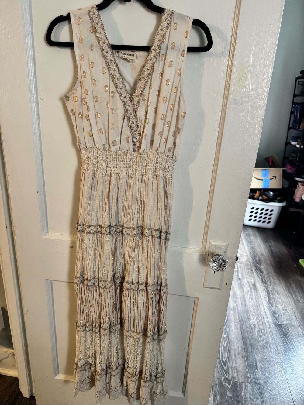 Dress Nado Cream Maxi Dress with Gold Dot Accents